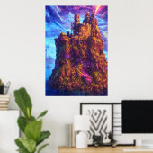 Castle op een rots in het zee | AI Art Poster (Thuiskantoor)