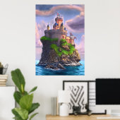 Castle op het gesteente | AI Art Poster (Thuiskantoor)