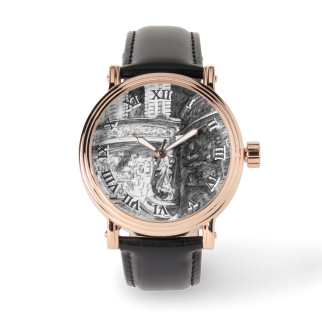 Castle pencilart Monochrome Black & White Horloge (Voorkant)