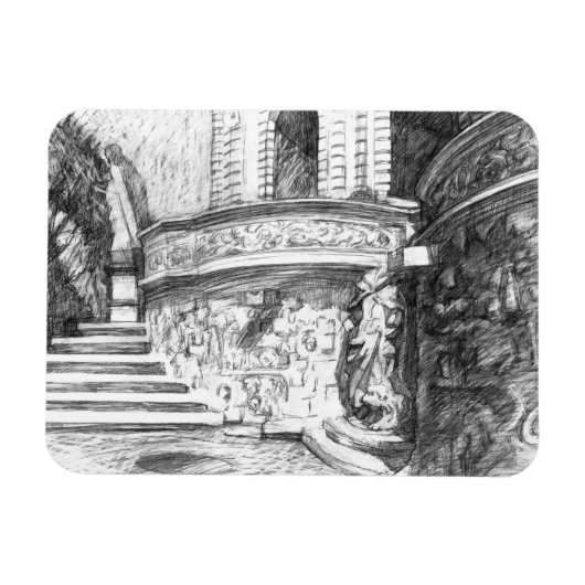 Castle pencilart Monochrome Black & White Magneet (Horizontaal)