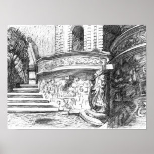Castle pencilart Monochrome Black & White Poster