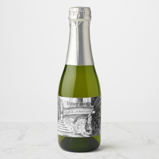 Castle pencilart Monochrome Black & White Sparkling Wijnetiket (Voorkant)