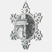 Castle pencilart Monochrome Black & White Tin Sneeuwvlok Ornament (Rechts)