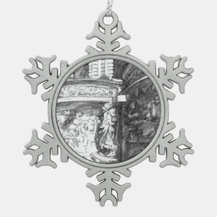 Castle pencilart Monochrome Black & White Tin Sneeuwvlok Ornament