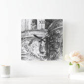 Castle pencilart Monochrome Black & White Vierkante Klok (Huis)