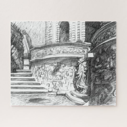 Castle pencilart Monochrome Legpuzzel (Horizontaal)