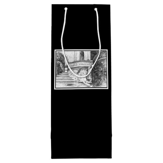 Castle pencilart Monochrome Wijn Cadeautas (Achterkant)