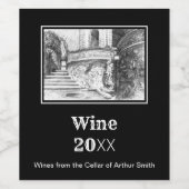 Castle pencilart Monochrome Wijn Etiket (Enkel label)
