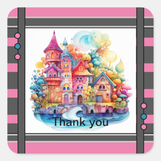Castle Pink Dreamworld Vierkante Sticker (Voorkant)