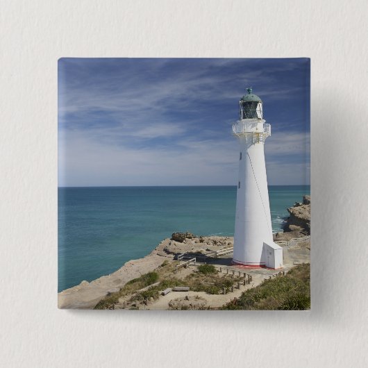 Castle Point Lighthouse, Castlepoint, Wairarapa; Vierkante Button 5,1 Cm (Voorkant)