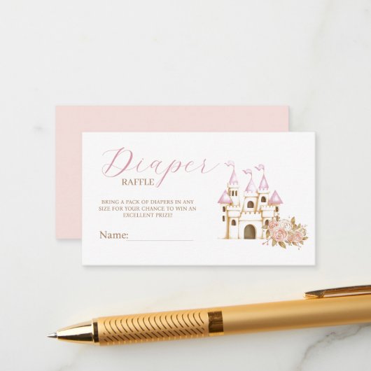 Castle Princess Baby shower luierkrabbel Informatiekaartje (Voorkant / Achterkant in situ)