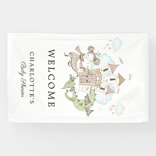 Castle Princess Dragon Baby shower Welkom Spandoek (Horizontaal)