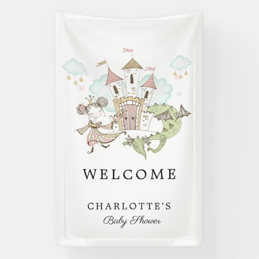 Castle Princess Dragon Baby shower Welkom Spandoek (Verticaal)