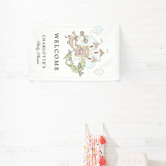 Castle Princess Dragon Baby shower Welkom Spandoek (Insitu)