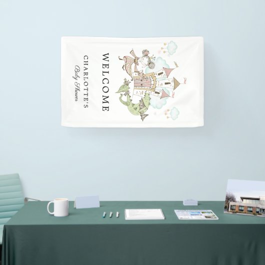 Castle Princess Dragon Baby shower Welkom Spandoek (Beurs)