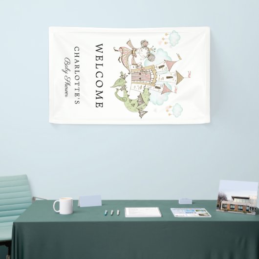 Castle Princess Dragon Baby shower Welkom Spandoek (Beurs)