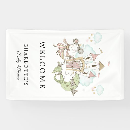 Castle Princess Dragon Baby shower Welkom Spandoek (Horizontaal)