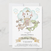 Castle Princess Dragon Girl's Pink Birthday Kaart (Voorkant)