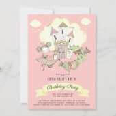 Castle Princess Dragon Girl's Pink Birthday Kaart (Voorkant)