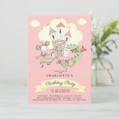 Castle Princess Dragon Girl's Pink Birthday Kaart (Staand voorkant)