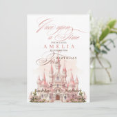 Castle Princess Pink 1e verjaardagsfeestje Kaart (Staand voorkant)