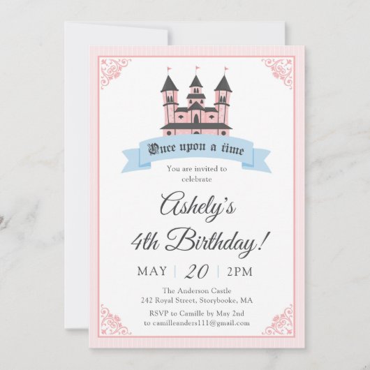 Castle Princess Royal Birthday Party Invitation Kaart (Voorkant)