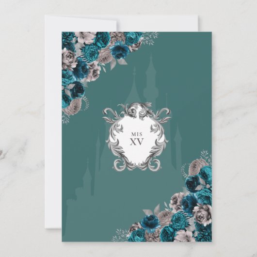 Castle Quinceañera, blauwgroen en zilver Kaart (Achterkant)