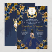 Castle Quinceañera, Navy Blue en Gold Princess Kaart (Voorkant / Achterkant)