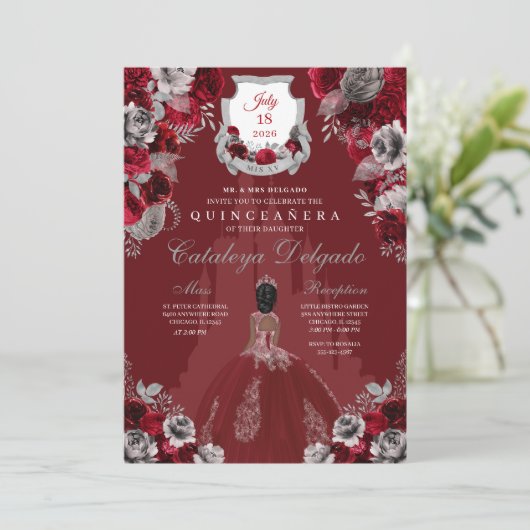 Castle Quinceañera, Red & Silver Princess Kaart (Staand voorkant)