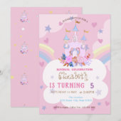 Castle Rainbow Cloud Birthday Uitnodiging (Voorkant / Achterkant)