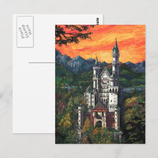 Castle Schloss Neuschwanstein Briefkaart (Voorkant / Achterkant)