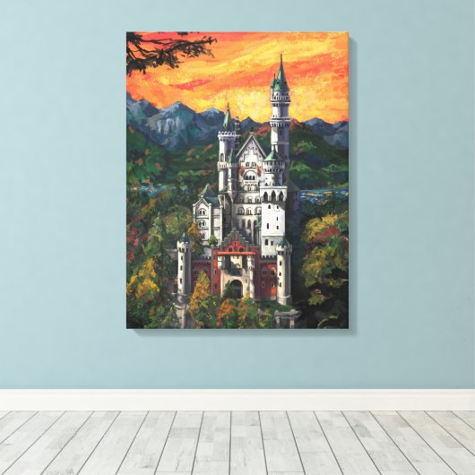 Castle Schloss Neuschwanstein Canvas Afdruk (Insitu (Houten vloer))