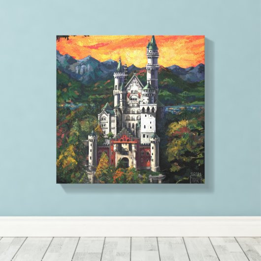 Castle Schloss Neuschwanstein Canvas Afdruk (Insitu (Houten vloer))