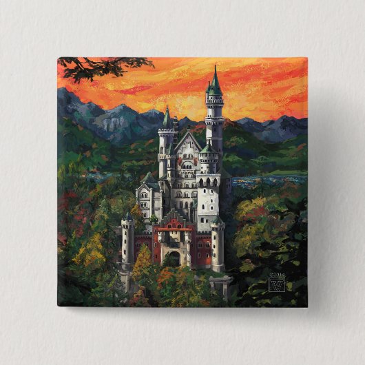 Castle Schloss Neuschwanstein Vierkante Button 5,1 Cm (Voorkant)
