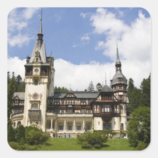 Castle, Sinaia, Roemenië, 18e eeuw voor pelzen, Vierkante Sticker (Voorkant)