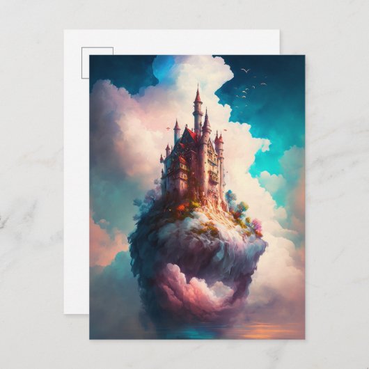 Castle Sky Clouds Fantasy Art Briefkaart (Voorkant / Achterkant)