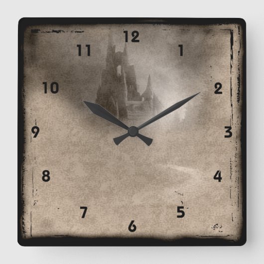  Castle Steampunk Gothic Wall Clock Vierkante Klok (Voorkant)