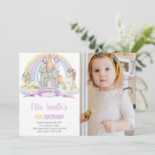 Castle under Rainbow Unicorn Birthday foto Kaart (Staand voorkant)