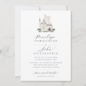 Castle Waterverf Illustratie Script Wedding Kaart (Voorkant)