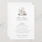 Castle Waterverf Illustratie Script Wedding Kaart (Voorkant / Achterkant)