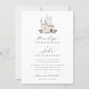 Castle Waterverf Illustratie Script Wedding Kaart