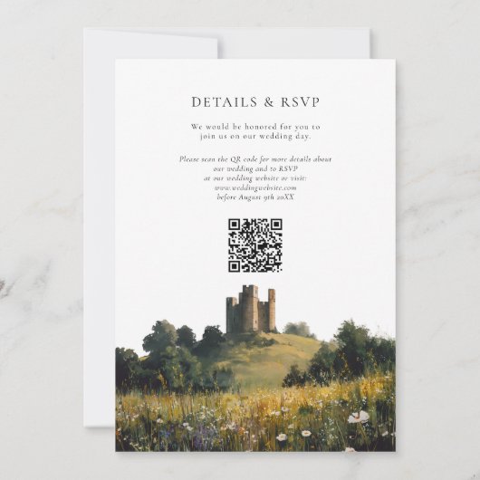 Castle Wildflowers Floral QR Code Wedding Kaart (Achterkant)