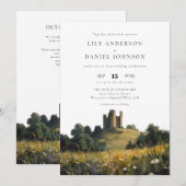 Castle Wildflowers Floral QR Code Wedding Kaart (Voorkant / Achterkant)