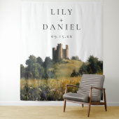 Castle Wildflowers Wedding Photo Backdrop Wandkleed (In situ)