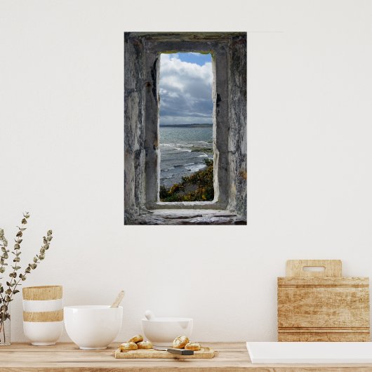Castle Window Effect - Zee Uitzicht illusie Poster (Keuken)
