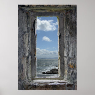 Castle Window Illusion with Seascape Uitzicht Poster