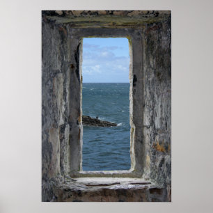 Castle Window met een Ocean Uitzicht Poster