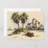 Castle With Palm Trees and Hidden Treasure Chest Briefkaart (Voorkant / Achterkant)