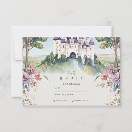 Castlecore sprookjesachtige tuin bruiloft RSVP kaartje (Voorkant)