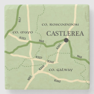Castlerea County Roscommon Ireland Road Map Stenen Onderzetter